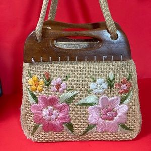 COPY - Bags By Whidby Inc. Floral Handmade Wicker Handbag with Wooden and Twine…